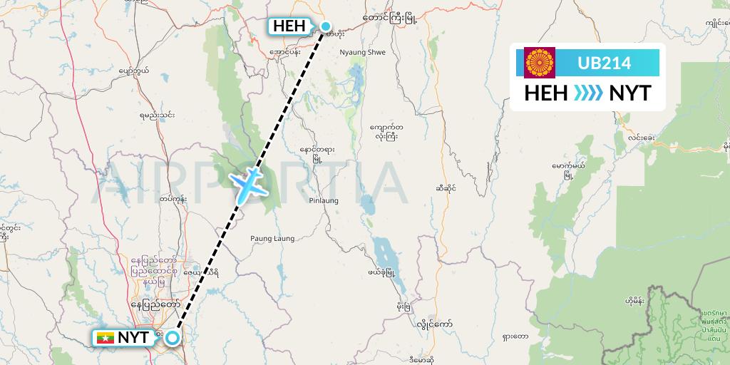 UB214 Myanmar National Airlines Flight Map: Heho to Naypyidaw 