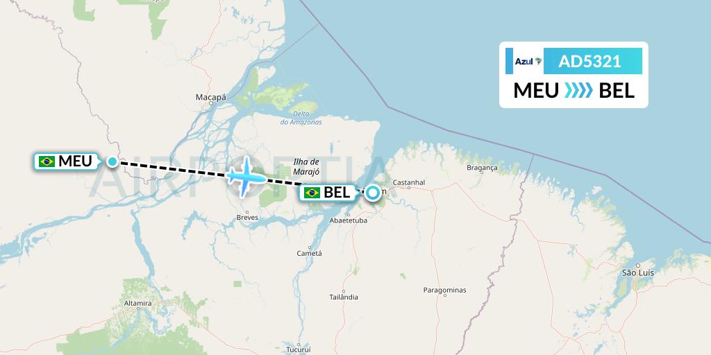 AD5321 Azul Brazilian Airlines Flight Map: Almeirim to Belem
