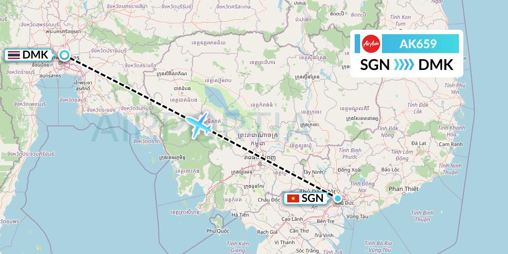 AK659 AirAsia Flight Map: Ho Chi Minh City to Bangkok