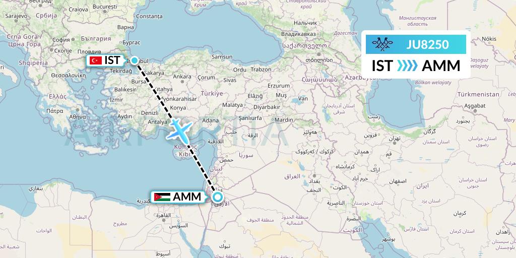 JU8250 AirSERBIA Flight Map: Istanbul to Amman