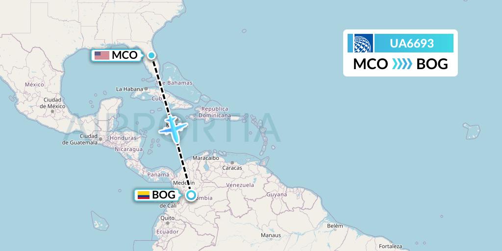 UA6693 United Airlines Flight Map: Orlando to Bogota
