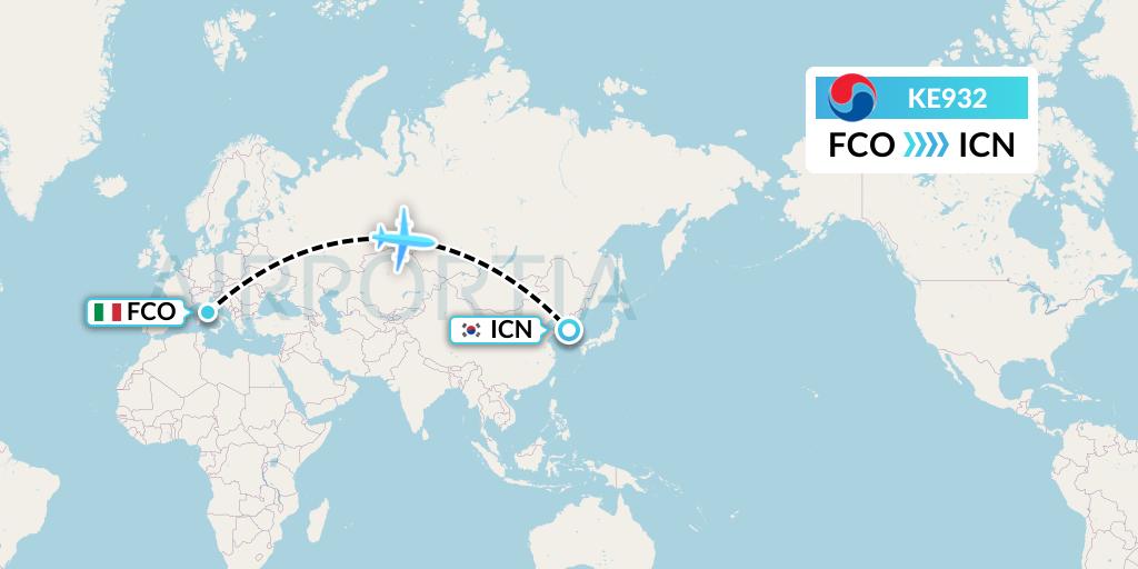 KE932 Korean Air Flight Map: Rome to Seoul