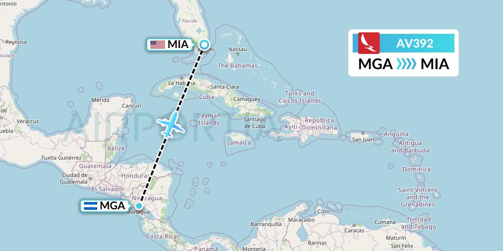 AV392 Avianca Flight Map: Managua to Miami