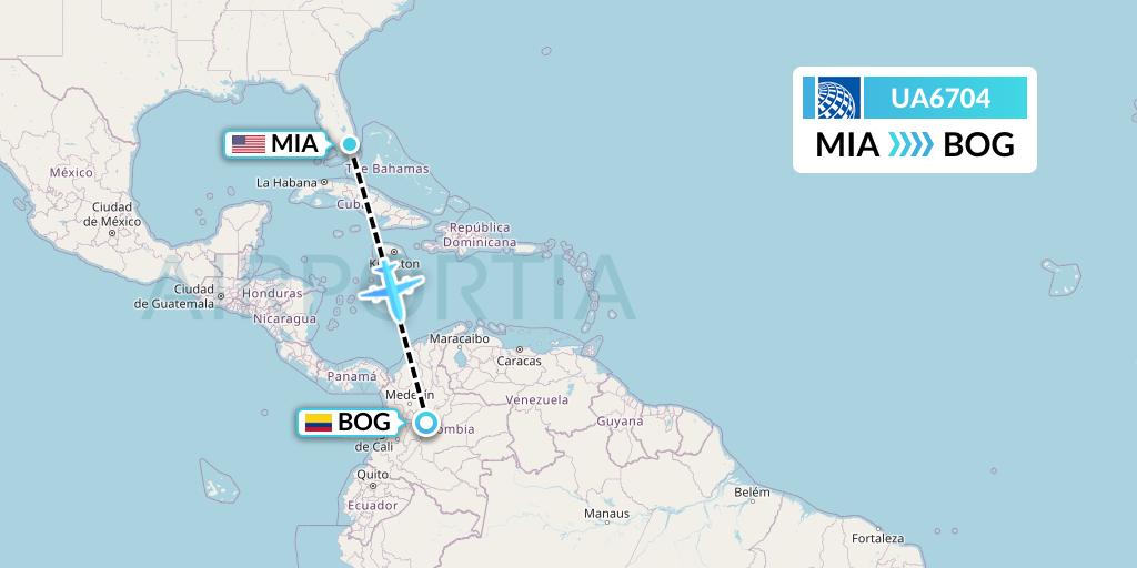 UA6704 United Airlines Flight Map: Miami to Bogota