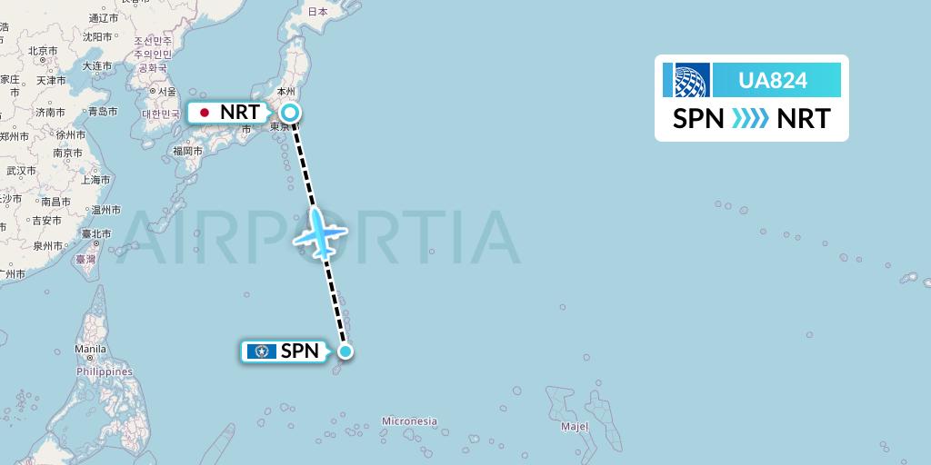 UA824 United Airlines Flight Map: Saipan to Tokyo