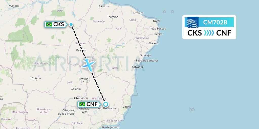 CM7028 Copa Airlines Flight Map: Carajas to Belo Horizonte