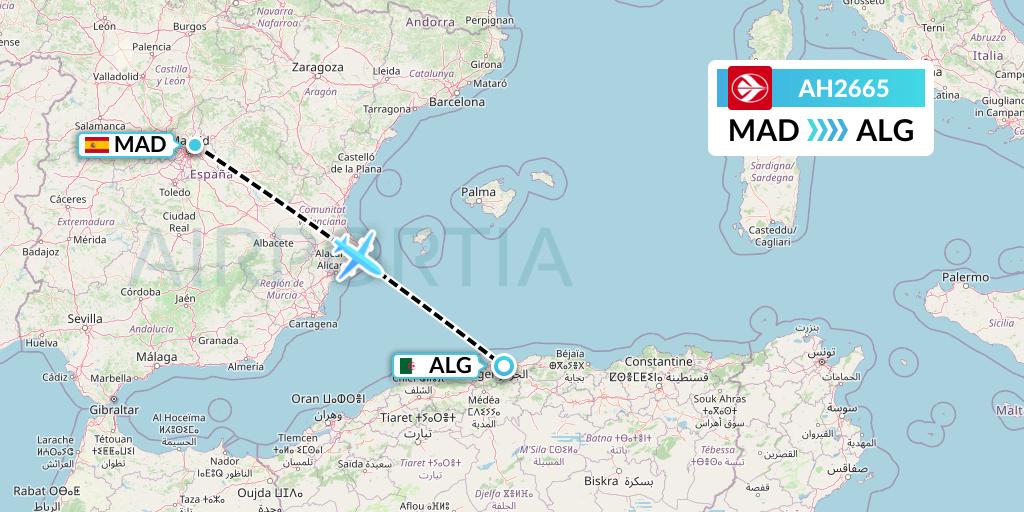 AH2665 Air Algerie Flight Map: Madrid to Algiers