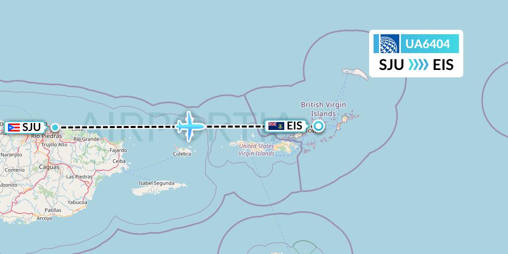 UA6404 United Airlines Flight Map: San Juan to Beef Island