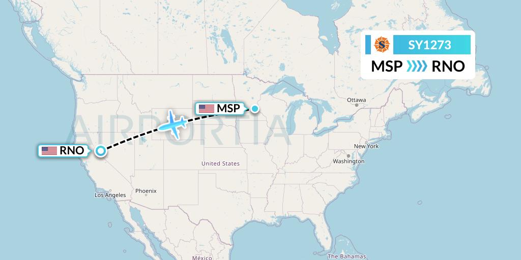 SY1273 Sun Country Airlines Flight Map: Minneapolis to Reno