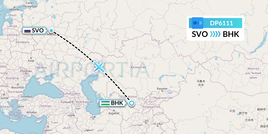 DP6111 Pobeda Flight Map: Moscow to Bukhara