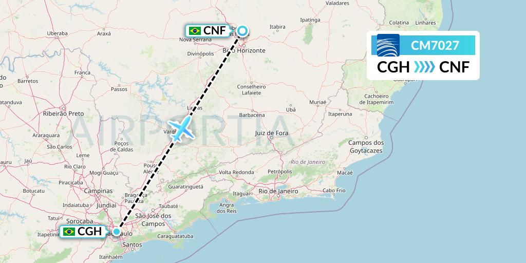 CM7027 Copa Airlines Flight Map: Sao Paulo to Belo Horizonte
