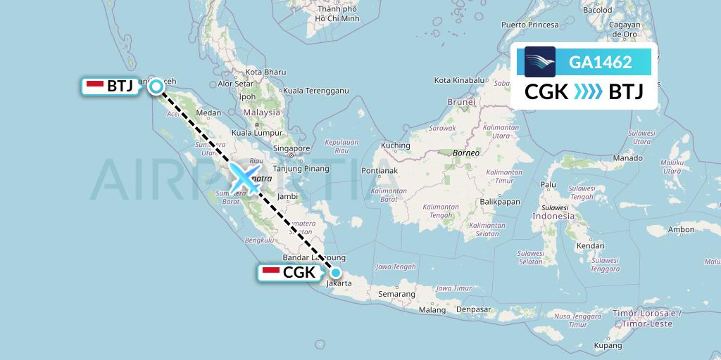 GA1462 Garuda Indonesia Flight Map: Jakarta to Banda Aceh