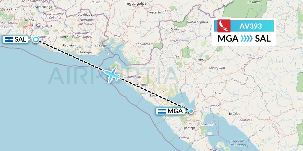 AV393 Avianca Flight Map: Managua to San Salvador