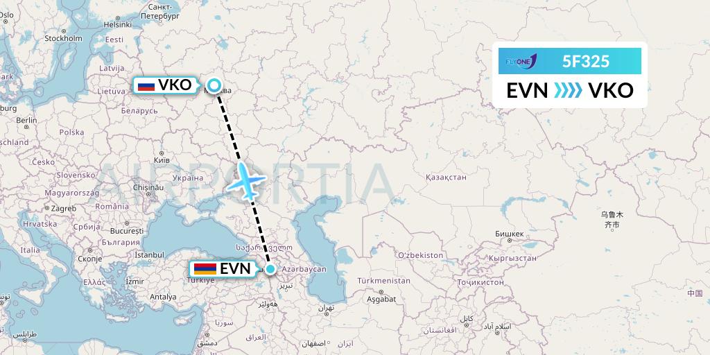 5F325 Fly One Flight Map: Yerevan to Moscow