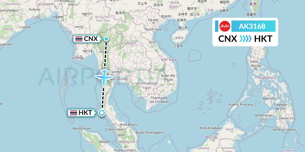AK3168 AirAsia Flight Map: Chiang Mai to Phuket