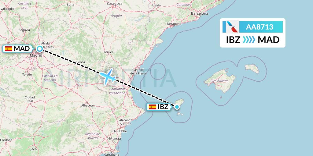 AA8713 American Airlines Flight Map: Ibiza to Madrid
