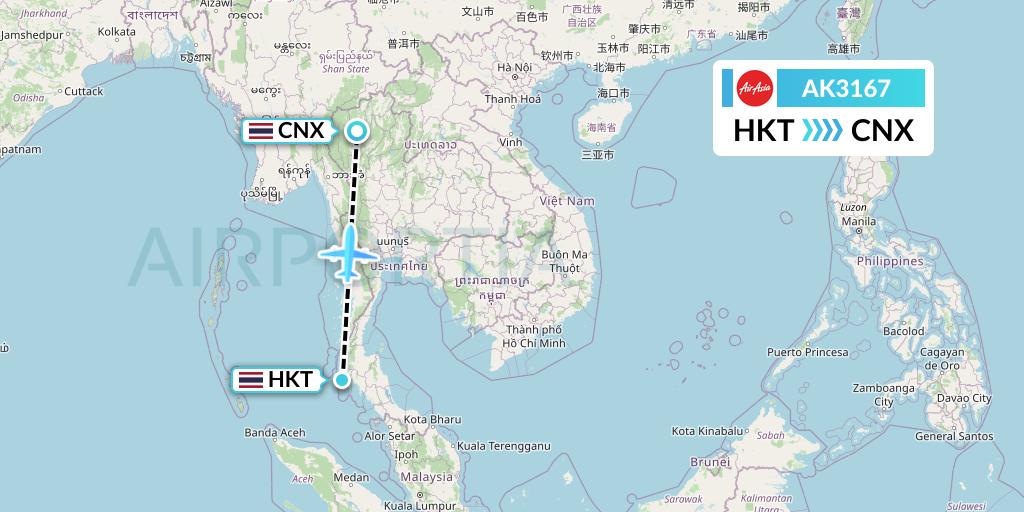 AK3167 AirAsia Flight Map: Phuket to Chiang Mai