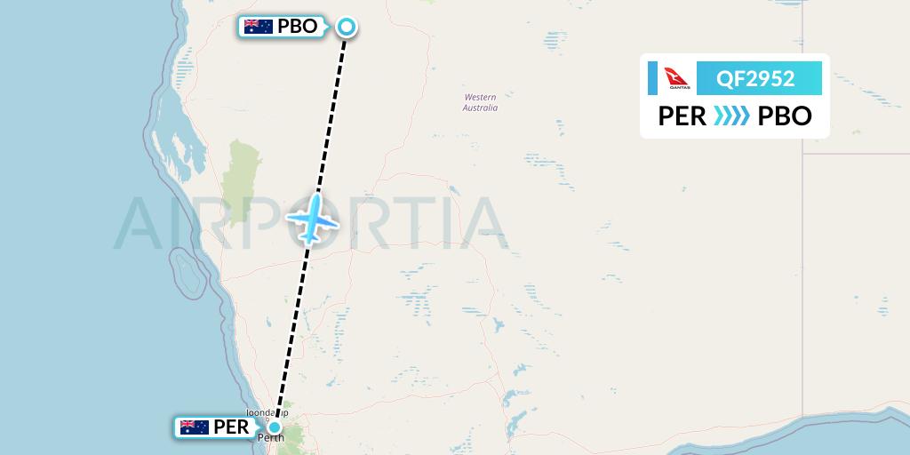 QF2952 Qantas Flight Map: Perth to Paraburdoo