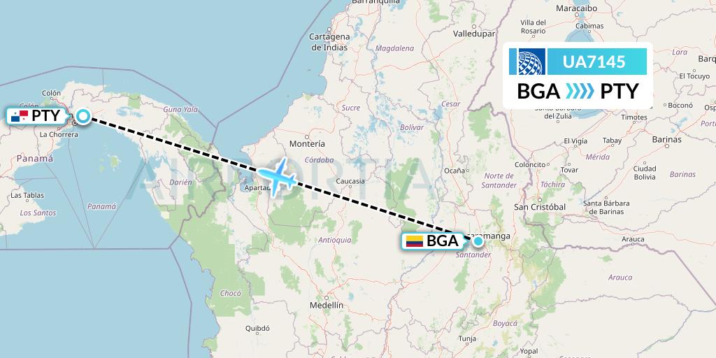 UA7145 United Airlines Flight Map: Bucaramanga to Panama City