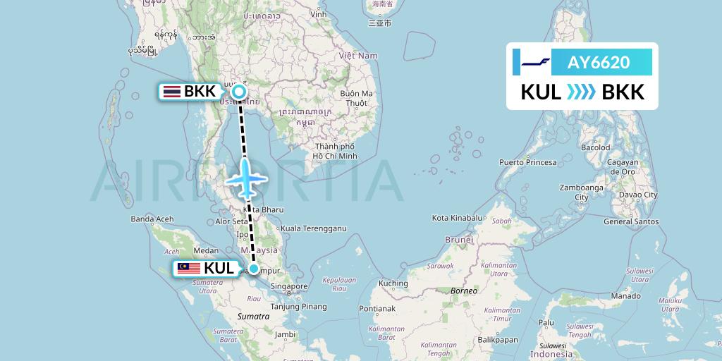 AY6620 Finnair Flight Map: Kuala Lumpur to Bangkok