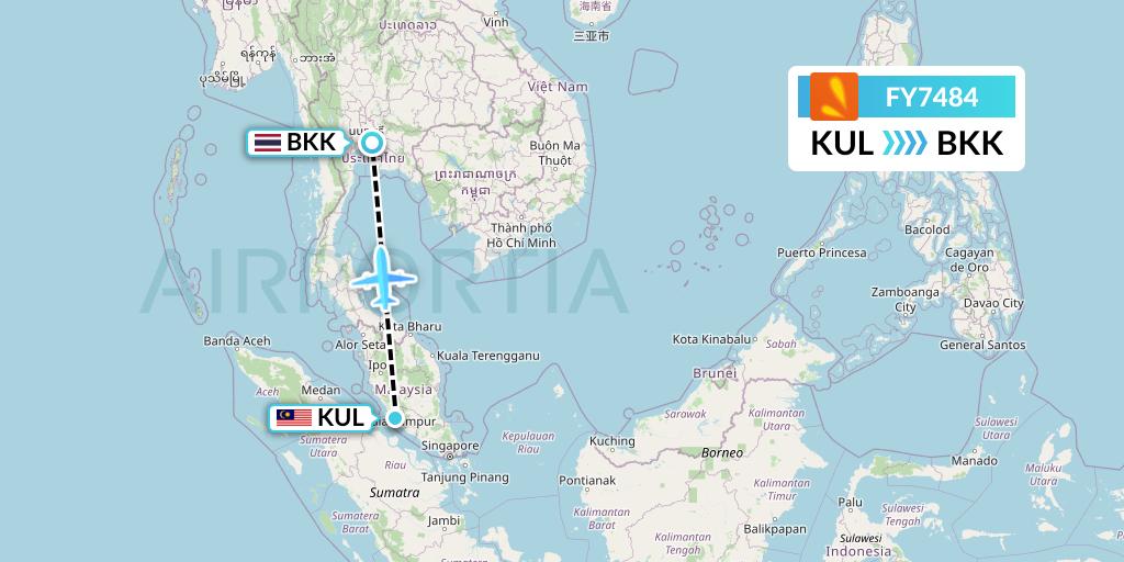 FY7484 Firefly Flight Map: Kuala Lumpur to Bangkok