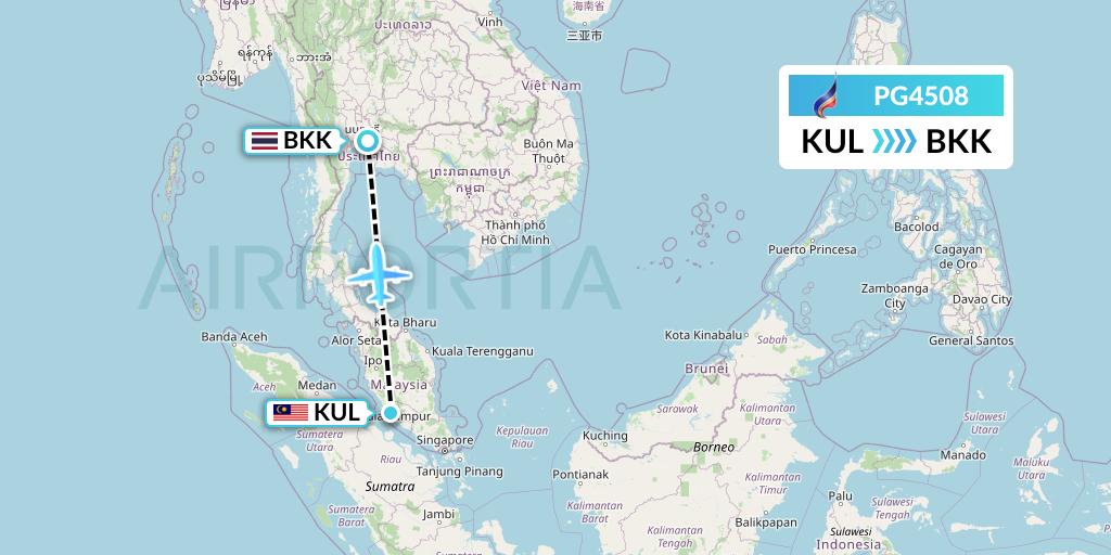 PG4508 Bangkok Airways Flight Map: Kuala Lumpur to Bangkok