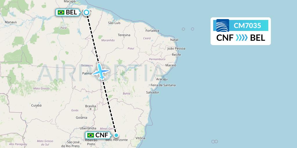 CM7035 Copa Airlines Flight Map: Belo Horizonte to Belem
