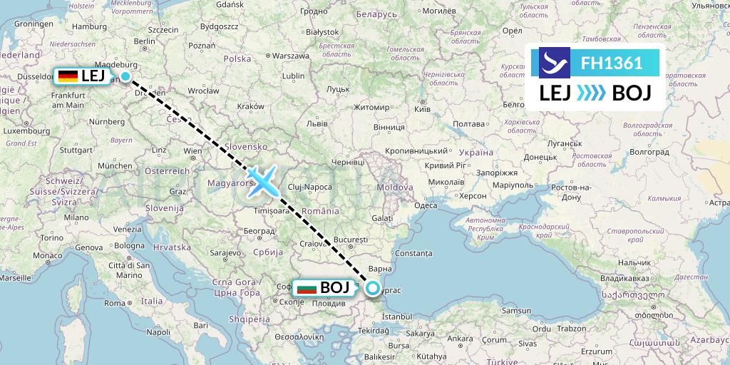FH1361 Freebird Airlines Flight Map: Leipzig to Burgas