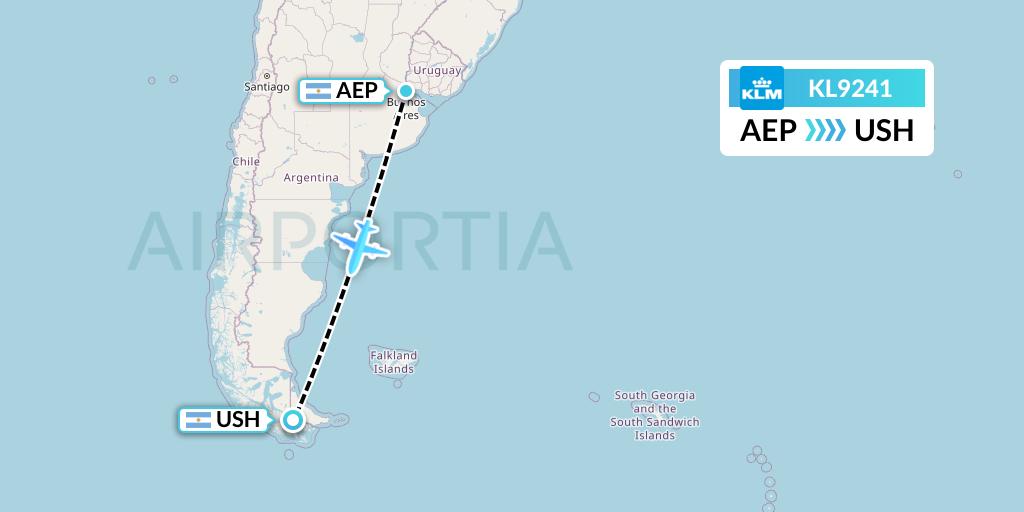 KL9241 KLM Flight Map: Buenos Aires to Ushuaia