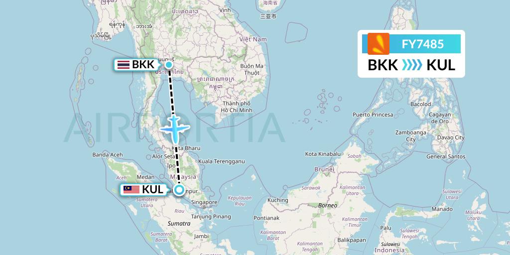 FY7485 Firefly Flight Map: Bangkok to Kuala Lumpur