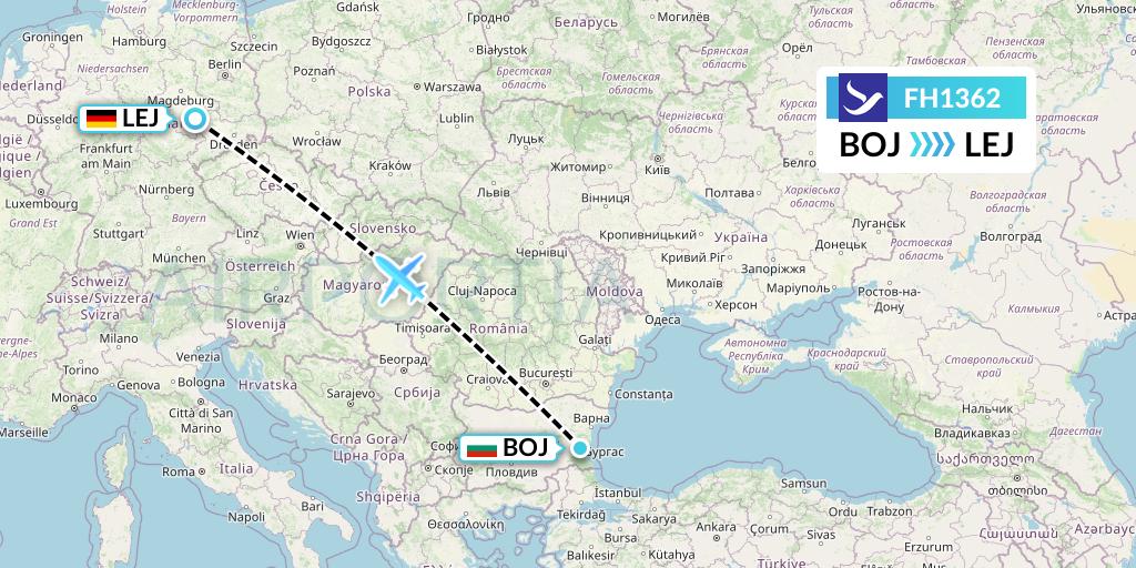 FH1362 Freebird Airlines Flight Map: Burgas to Leipzig