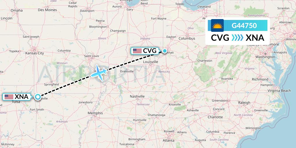 G44750 Allegiant Air Flight Map: Cincinnati to Bentonville
