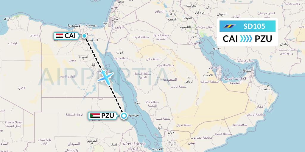 SD105 Sudan Airways Flight Map: Cairo to Port Sudan
