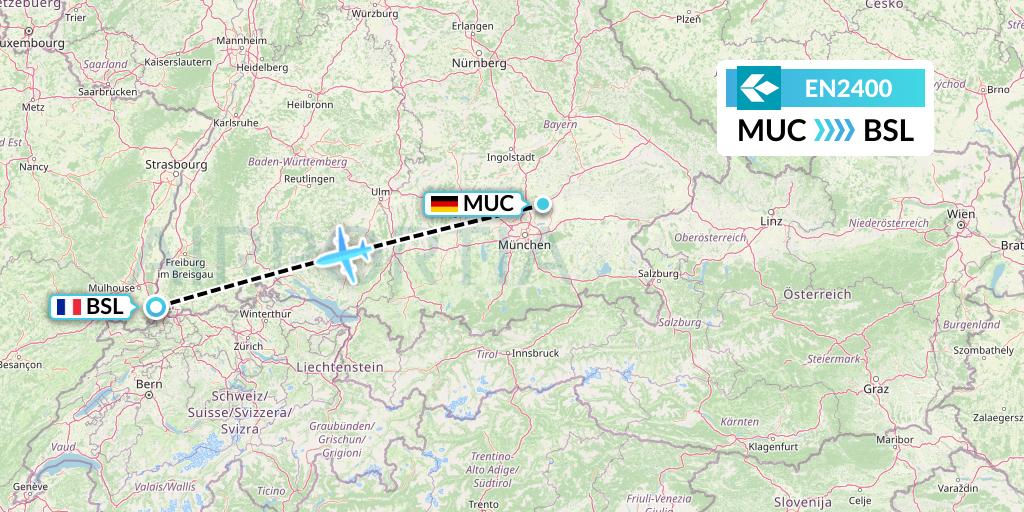 EN2400 Air Dolomiti Flight Map: Munich to Basel