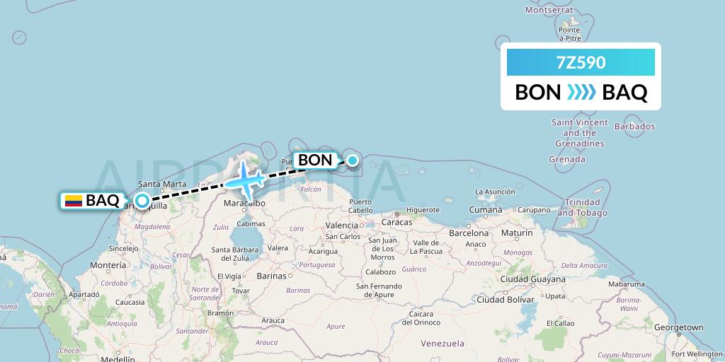 7Z590 EZ Air Flight Map: Bonaire to Barranquilla