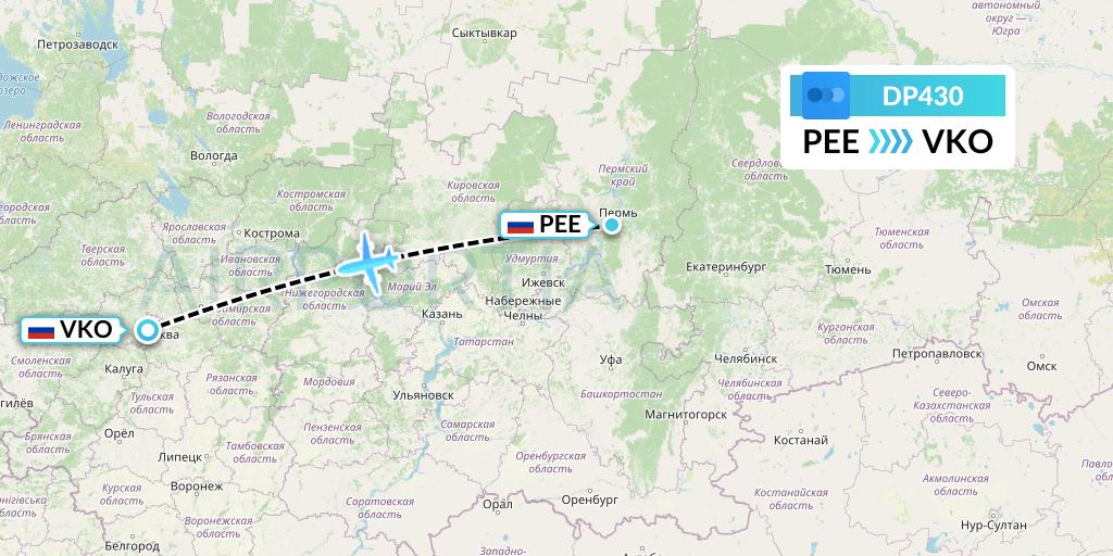 DP430 Pobeda Flight Map: Perm to Moscow