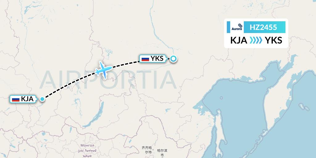 HZ2455 Aurora Flight Map: Krasnoyarsk to Yakutsk