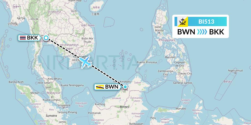 BI513 Royal Brunei Airlines Flight Map: Brunei to Bangkok