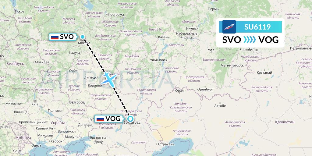 SU6119 Aeroflot Flight Map: Moscow to Volgograd