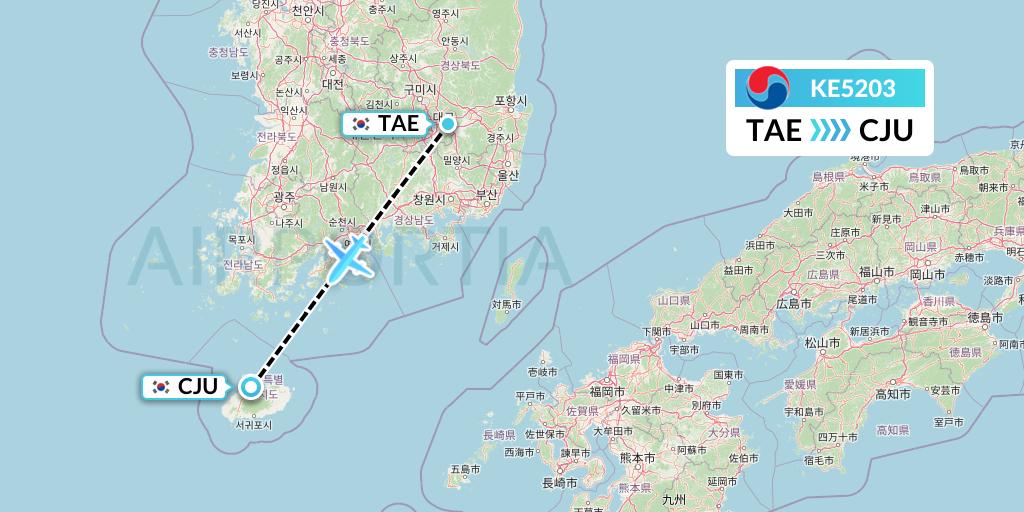 KE5203 Korean Air Flight Map: Daegu to Jeju