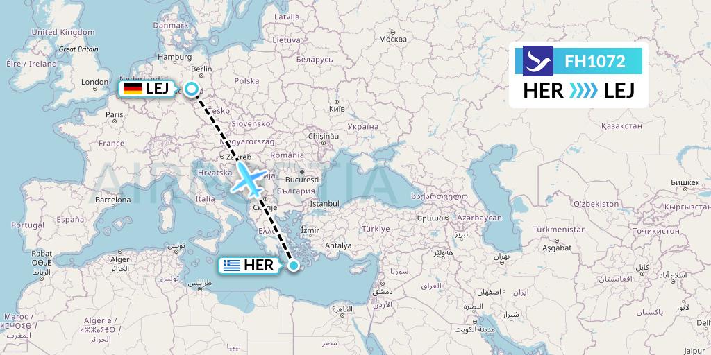 FH1072 Freebird Airlines Flight Map: Heraklion to Leipzig