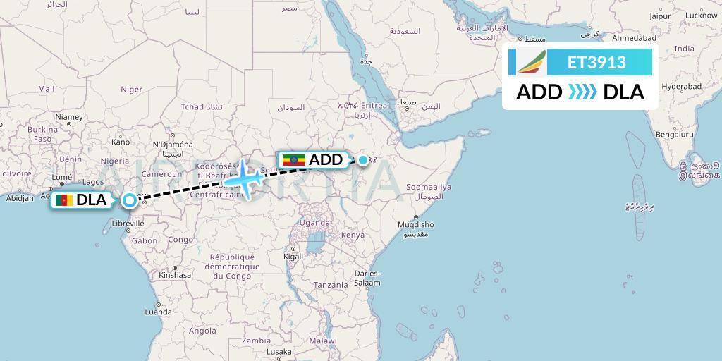ET3913 Ethiopian Airlines Flight Map: Addis Ababa to Douala