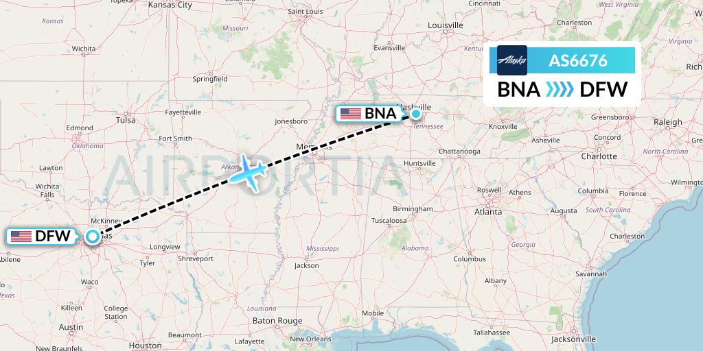 AS6676 Alaska Airlines Flight Map: Nashville to Dallas