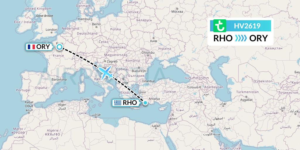 HV2619 Transavia Flight Map: Rhodes to Paris