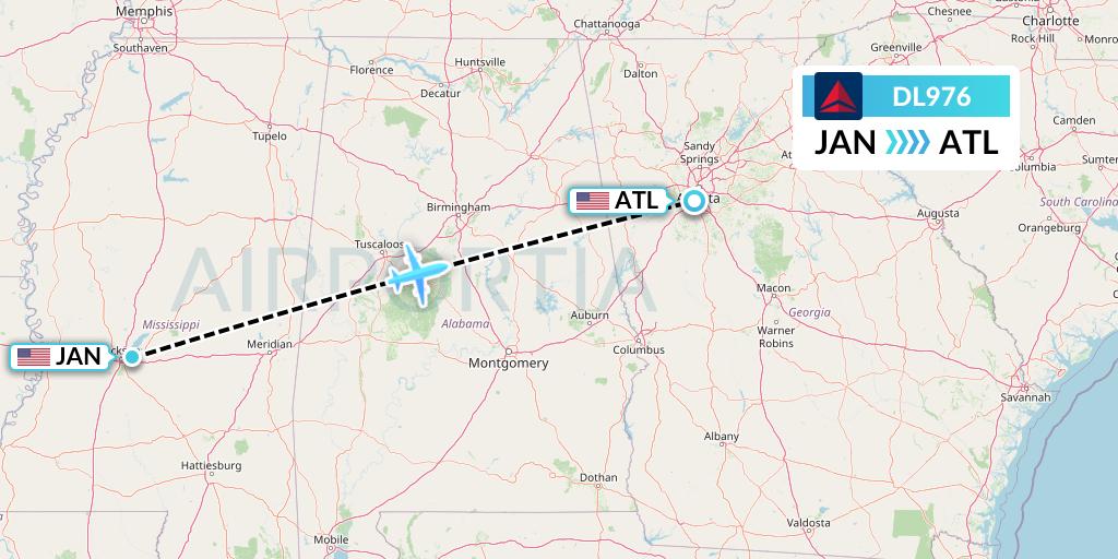 DL976 Delta Air Lines Flight Map: Jackson to Atlanta