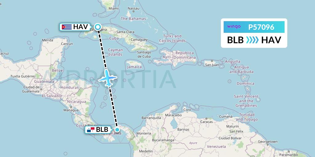 P57096 Copa Airlines Colombia Flight Map: Balboa to Havana