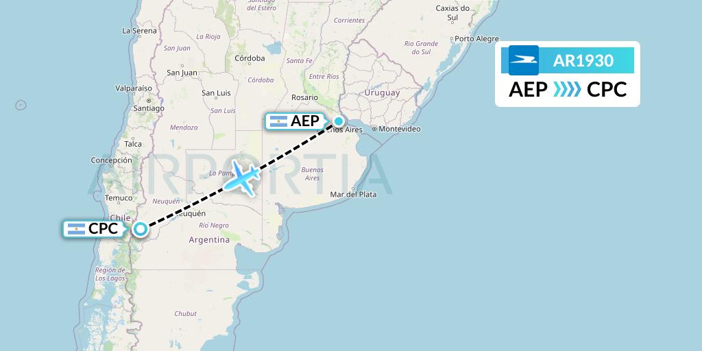 AR1930 Aerolineas Argentinas Flight Map: Buenos Aires to San Martin de los Andes