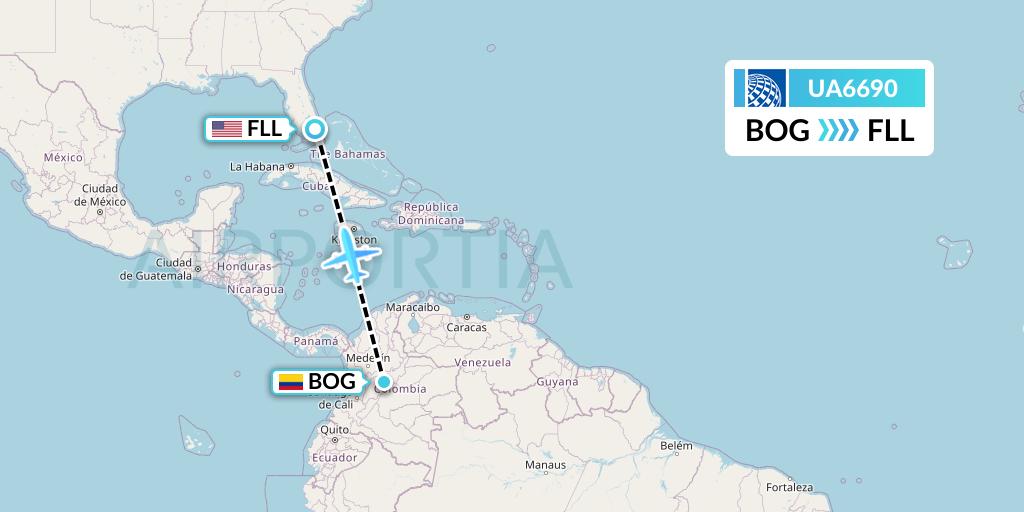 UA6690 United Airlines Flight Map: Bogota to Fort Lauderdale