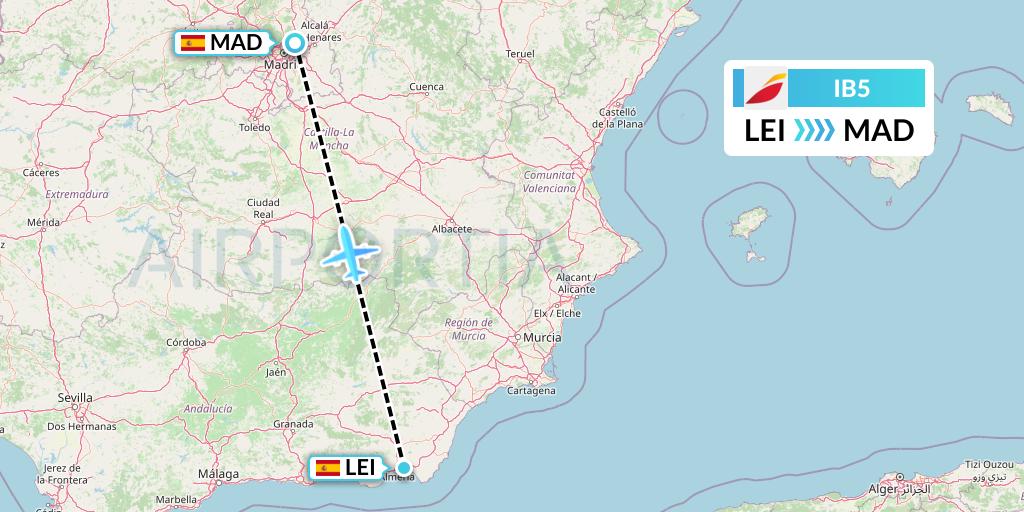 IB5 Iberia Flight Map: Almeria to Madrid