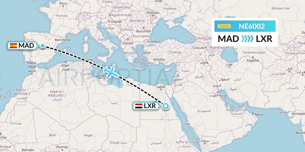 NE6002 Nesma Airlines Flight Map: Madrid to Luxor